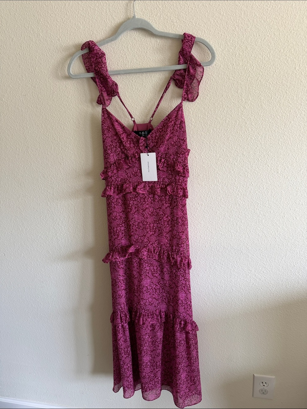 o.p.t. Magenta Lace-Print Ruffle Slip - Picture 2 of 4